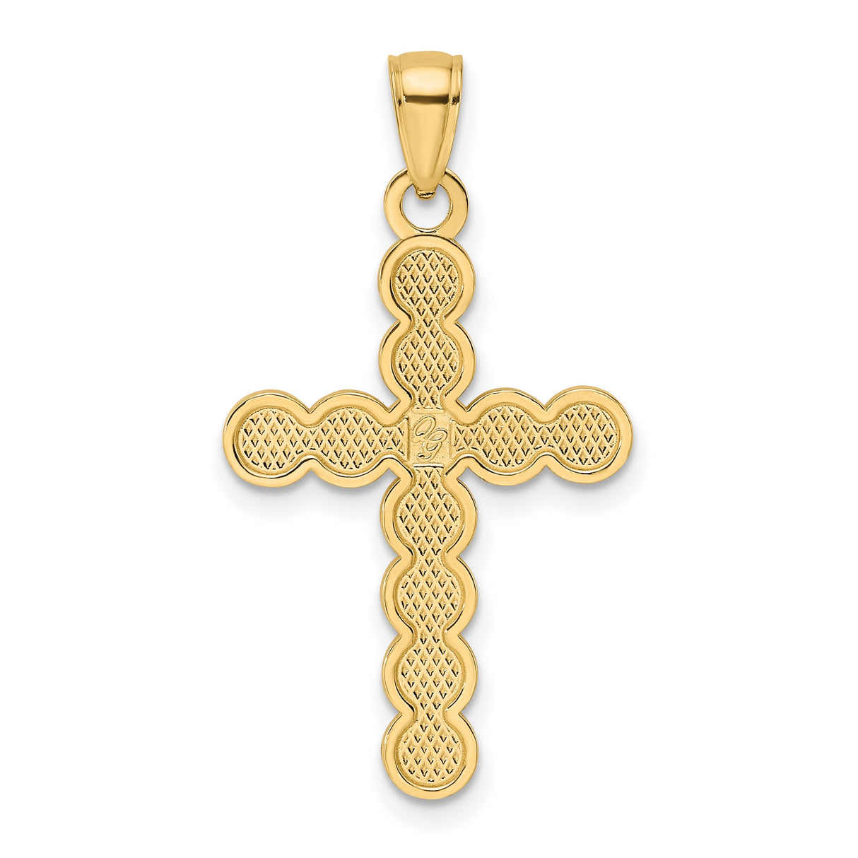 14k Yellow Gold Beaded Circles Cross Pendant, Mirror Finish Religious Charm for Men and Women