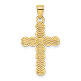 14k Yellow Gold Beaded Circles Cross Pendant, Mirror Finish Religious Charm for Men and Women