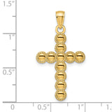 14k Yellow Gold Beaded Circles Cross Pendant, Mirror Finish Religious Charm for Men and Women