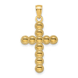 14k Yellow Gold Beaded Circles Cross Pendant, Mirror Finish Religious Charm for Men and Women