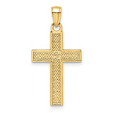 14k Yellow Gold Cross Pendant with Textured Basketweave Design for Men and Women
