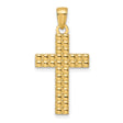 14k Yellow Gold Cross Pendant with Textured Basketweave Design for Men and Women