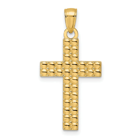 14k Yellow Gold Cross Pendant with Textured Basketweave Design for Men and Women