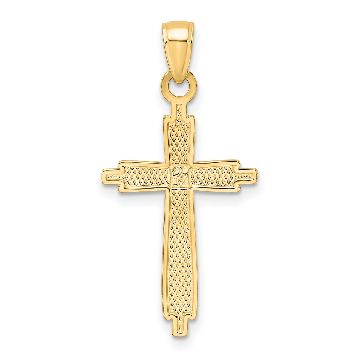 14k Yellow Gold Cross Pendant with Polished Texture and Beaded Detail