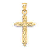 14k Yellow Gold Cross Pendant with Polished Texture and Beaded Detail