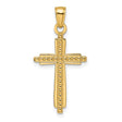 14k Yellow Gold Cross Pendant with Polished Texture and Beaded Detail