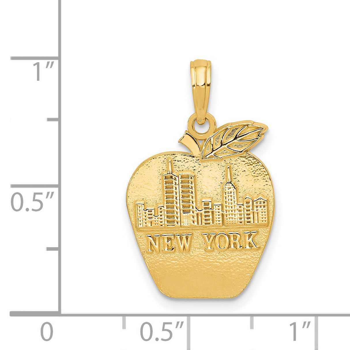 14k Yellow Gold Apple Pendant Charm with New York City Skyline, Big Apple Souvenir Jewelry