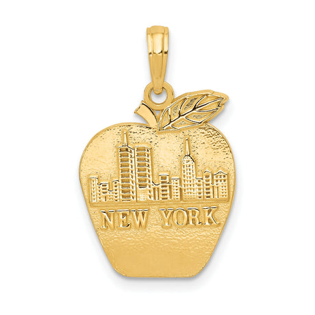14k Yellow Gold Apple Pendant Charm with New York City Skyline, Big Apple Souvenir Jewelry