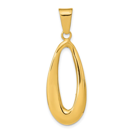 14k Yellow Gold Teardrop Pendant, Open Minimalist Design, Polished Finish for Women