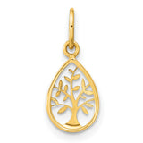 14k Yellow Gold Teardrop Tree of Life Pendant with Cutout Design for Women