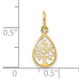 14k Yellow Gold Teardrop Tree of Life Pendant with Cutout Design for Women