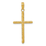 14k Yellow Gold Cross Pendant with Textured Satin Finish, Rounded Edges, Minimal Design