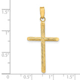 14k Yellow Gold Cross Pendant with Textured Satin Finish, Rounded Edges, Minimal Design