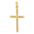 14k Yellow Gold Cross Pendant with Textured Satin Finish, Rounded Edges, Minimal Design