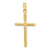 14k Yellow Gold Cross Pendant with Textured Satin Finish, Rounded Edges, Minimal Design