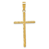 14k Yellow Gold Cross Pendant, Slender Textured Minimalist Design, Unisex Religious Jewelry