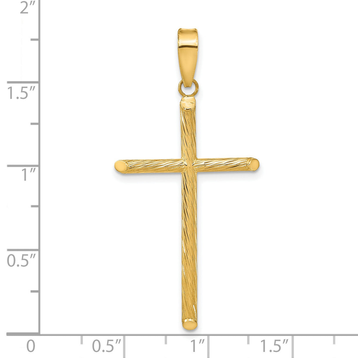 14k Yellow Gold Cross Pendant, Slender Textured Minimalist Design, Unisex Religious Jewelry