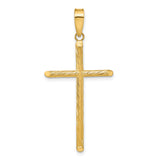 14k Yellow Gold Cross Pendant, Slender Textured Minimalist Design, Unisex Religious Jewelry