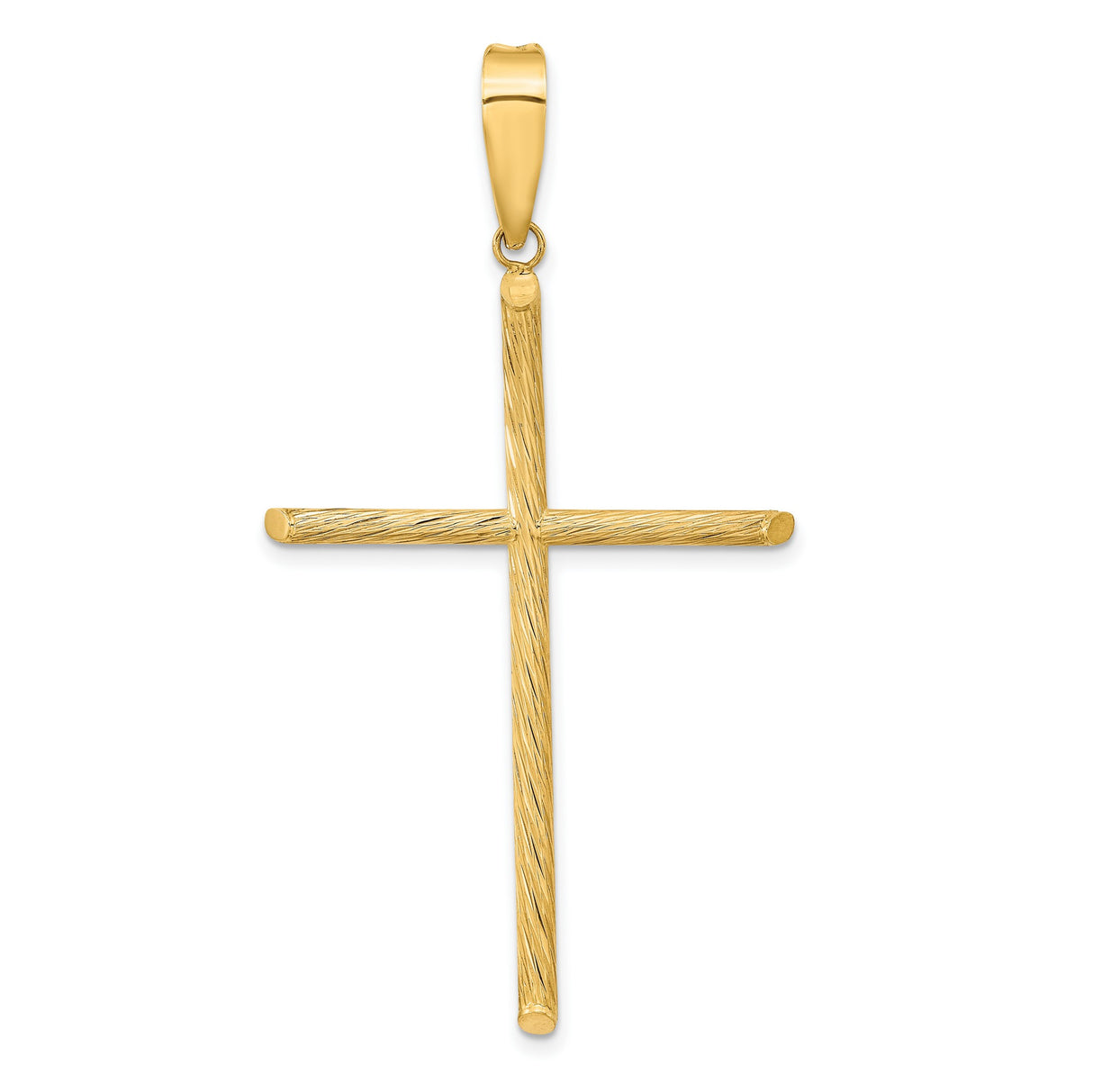 14k Yellow Gold Cross Pendant with Smooth Bail and Textured Brushed Finish