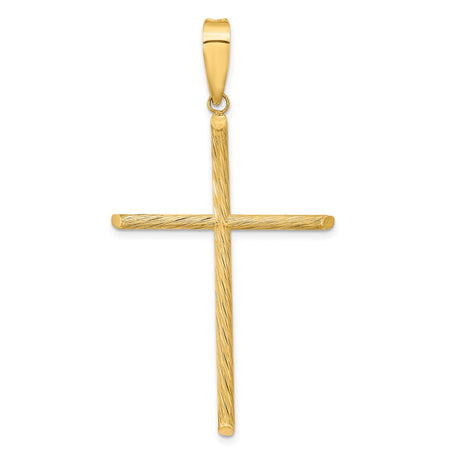 14k Yellow Gold Cross Pendant with Smooth Bail and Textured Brushed Finish