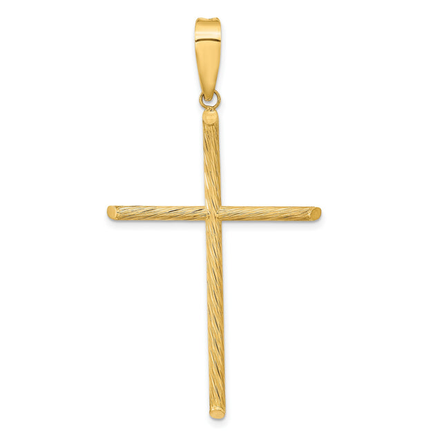 14k Yellow Gold Cross Pendant with Smooth Bail and Textured Brushed Finish