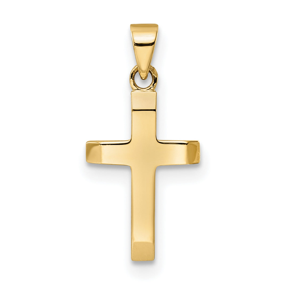 14k Yellow Gold Cross Pendant with Polished Tapered Ends and Sleek Modern Design