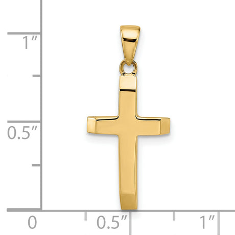 14k Yellow Gold Cross Pendant with Tapered Ends and Polished Finish Hollow Design