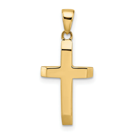 14k Yellow Gold Cross Pendant with Tapered Ends and Polished Finish Hollow Design