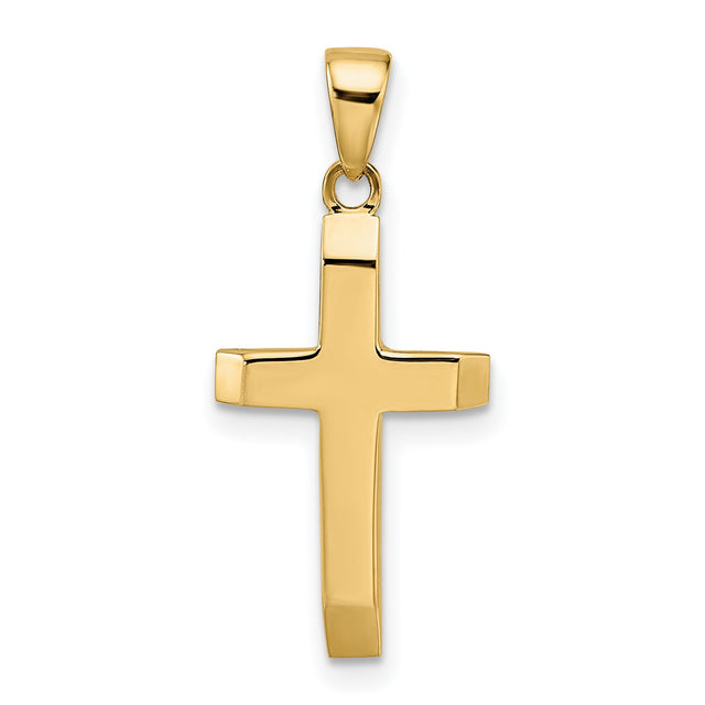 14k Yellow Gold Cross Pendant with Tapered Ends and Polished Finish Hollow Design