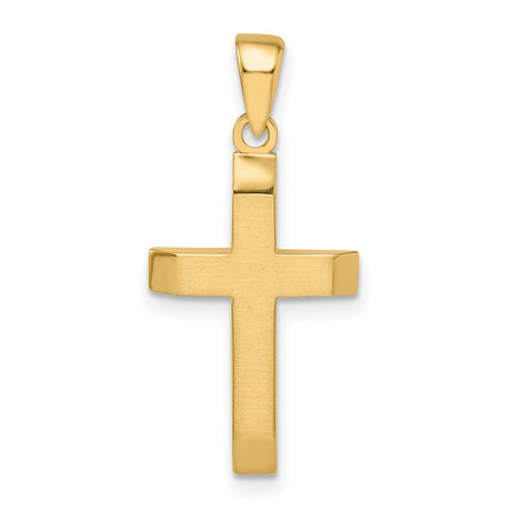 14k Yellow Gold Latin Cross Pendant with Satin Polished Beveled Design