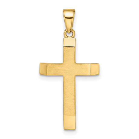 14k Yellow Gold Latin Cross Pendant with Satin Matte Finish and Polished Beveled Edges