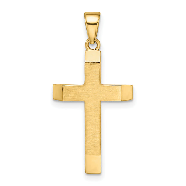 14k Yellow Gold Latin Cross Pendant with Satin Matte Finish and Polished Beveled Edges