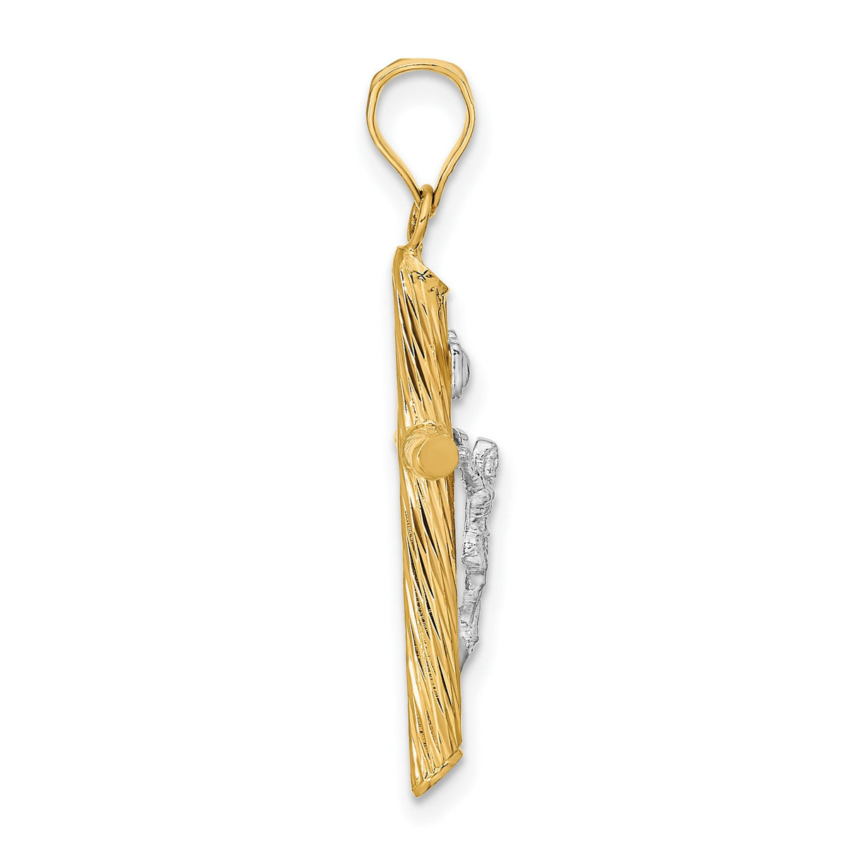 Polished Textured INRI Crucifix Cross Charm Pendant in Real 14k Multi-Tone Gold