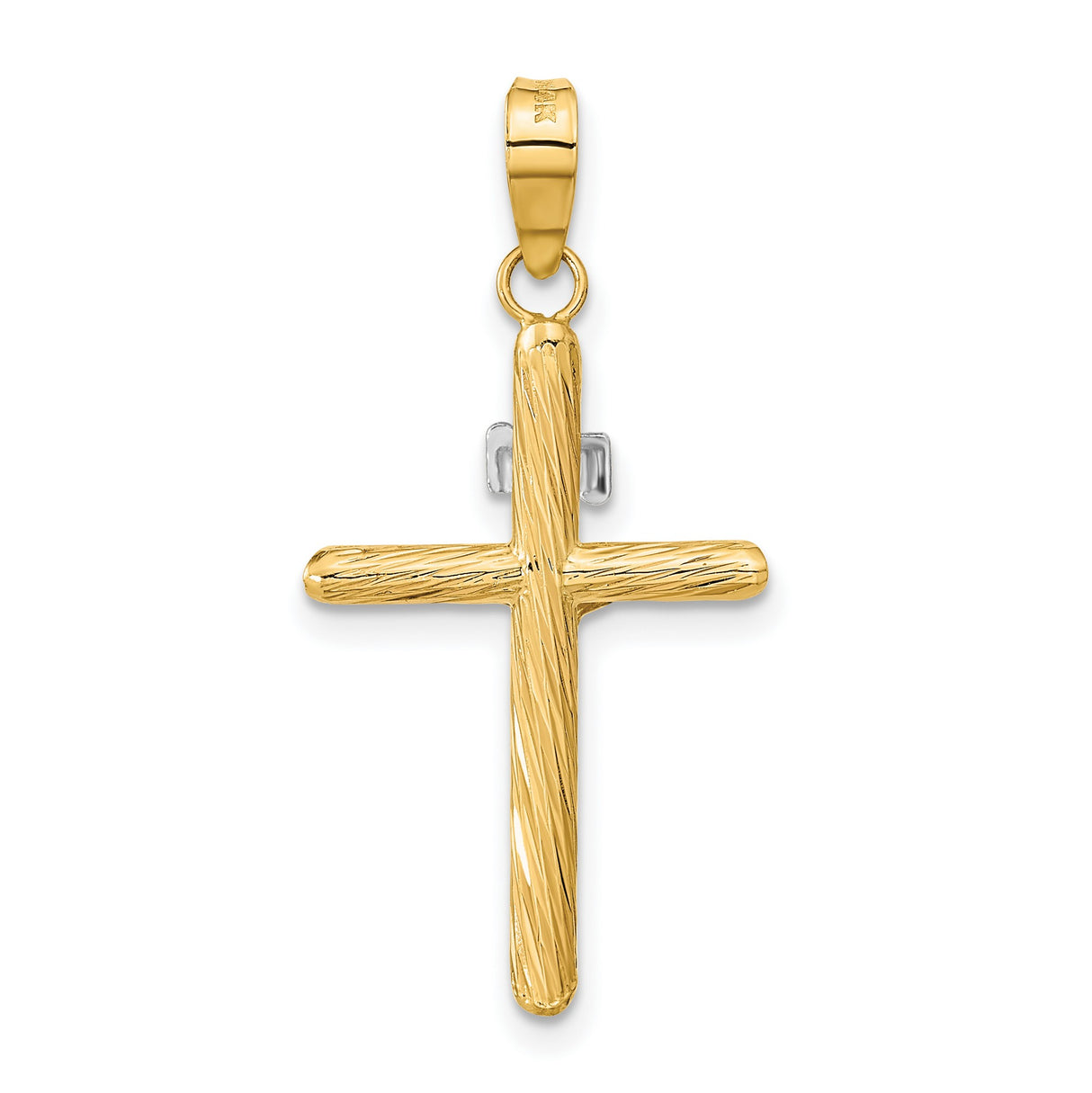 Polished Textured INRI Crucifix Cross Charm Pendant in Real 14k Multi-Tone Gold