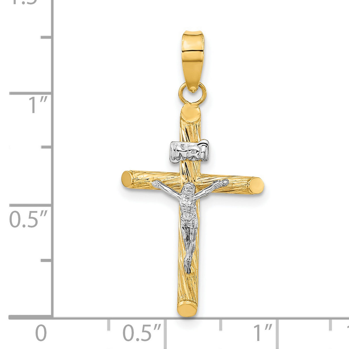 Polished Textured INRI Crucifix Cross Charm Pendant in Real 14k Multi-Tone Gold