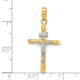 Polished Textured INRI Crucifix Cross Charm Pendant in Real 14k Multi-Tone Gold