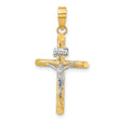Polished Textured INRI Crucifix Cross Charm Pendant in Real 14k Multi-Tone Gold
