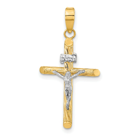 14k Multi-Tone Gold Crucifix Cross Pendant with INRI Jesus Figure for Men and Women