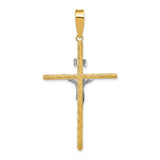 Polished Textured INRI Crucifix Cross Charm Pendant in Real 14k Multi-Tone Gold