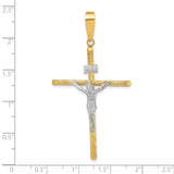 Polished Textured INRI Crucifix Cross Charm Pendant in Real 14k Multi-Tone Gold