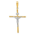 Polished Textured INRI Crucifix Cross Charm Pendant in Real 14k Multi-Tone Gold