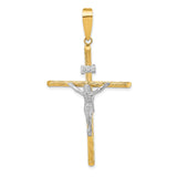 Polished Textured INRI Crucifix Cross Charm Pendant in Real 14k Multi-Tone Gold