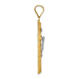 Polished Textured INRI Crucifix Cross Charm Pendant in Real 14k Multi-Tone Gold