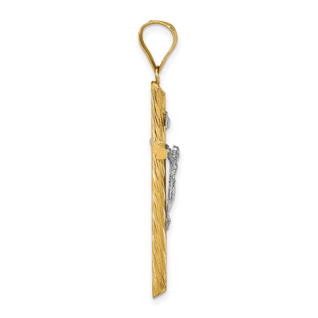 14k Multi-Tone Gold Crucifix Cross Pendant with INRI Jesus Figure, Christian Religious Jewelry