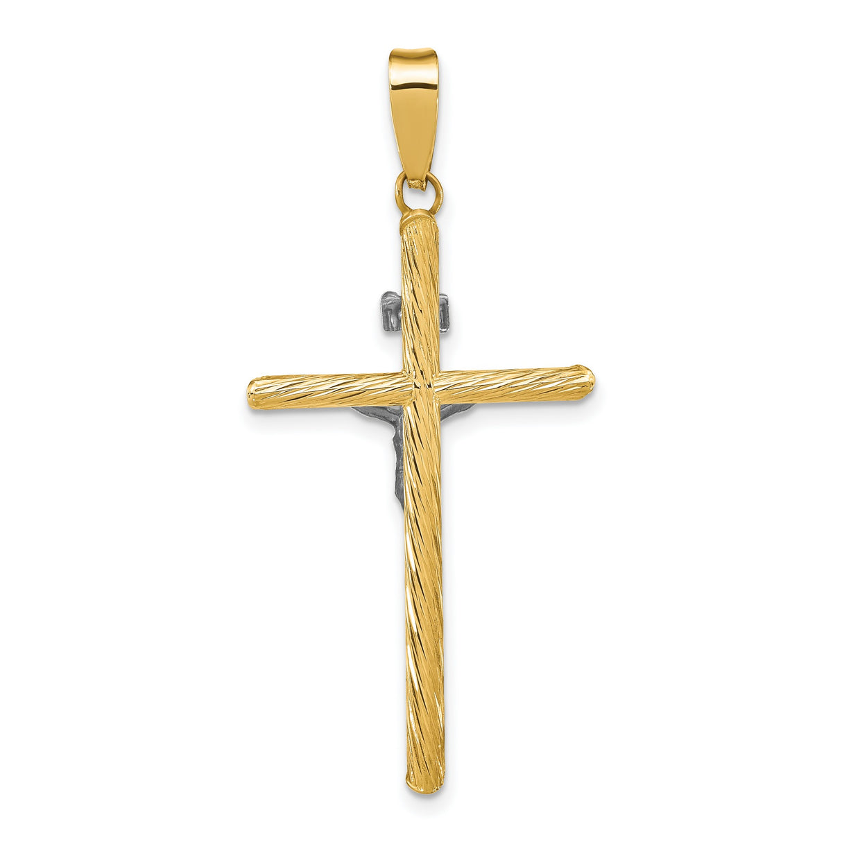 Polished Textured INRI Crucifix Cross Charm Pendant in Real 14k Multi-Tone Gold