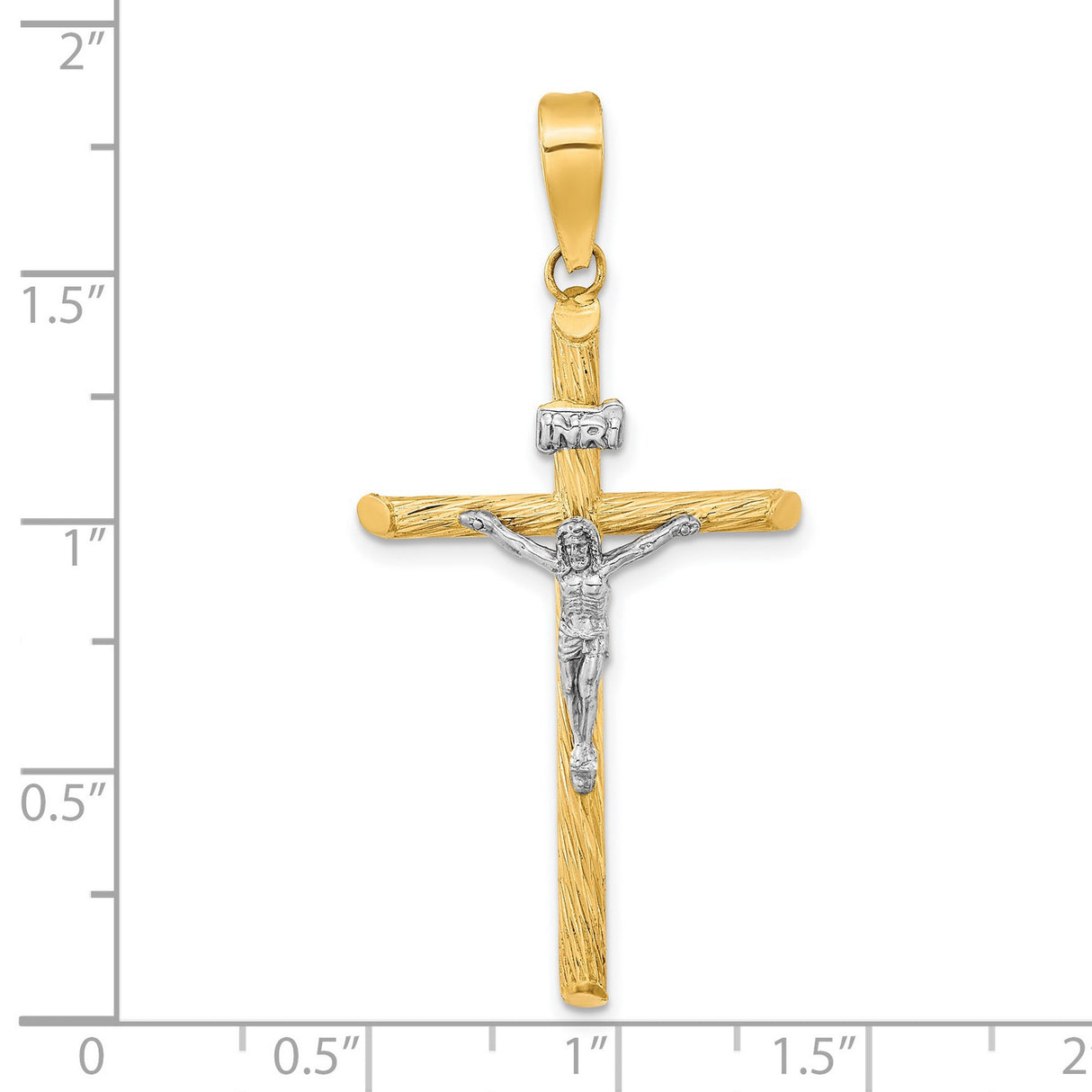 Polished Textured INRI Crucifix Cross Charm Pendant in Real 14k Multi-Tone Gold