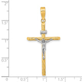 Polished Textured INRI Crucifix Cross Charm Pendant in Real 14k Multi-Tone Gold