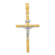 Polished Textured INRI Crucifix Cross Charm Pendant in Real 14k Multi-Tone Gold