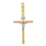 Polished Textured INRI Crucifix Cross Charm Pendant in Real 14k Multi-Tone Gold