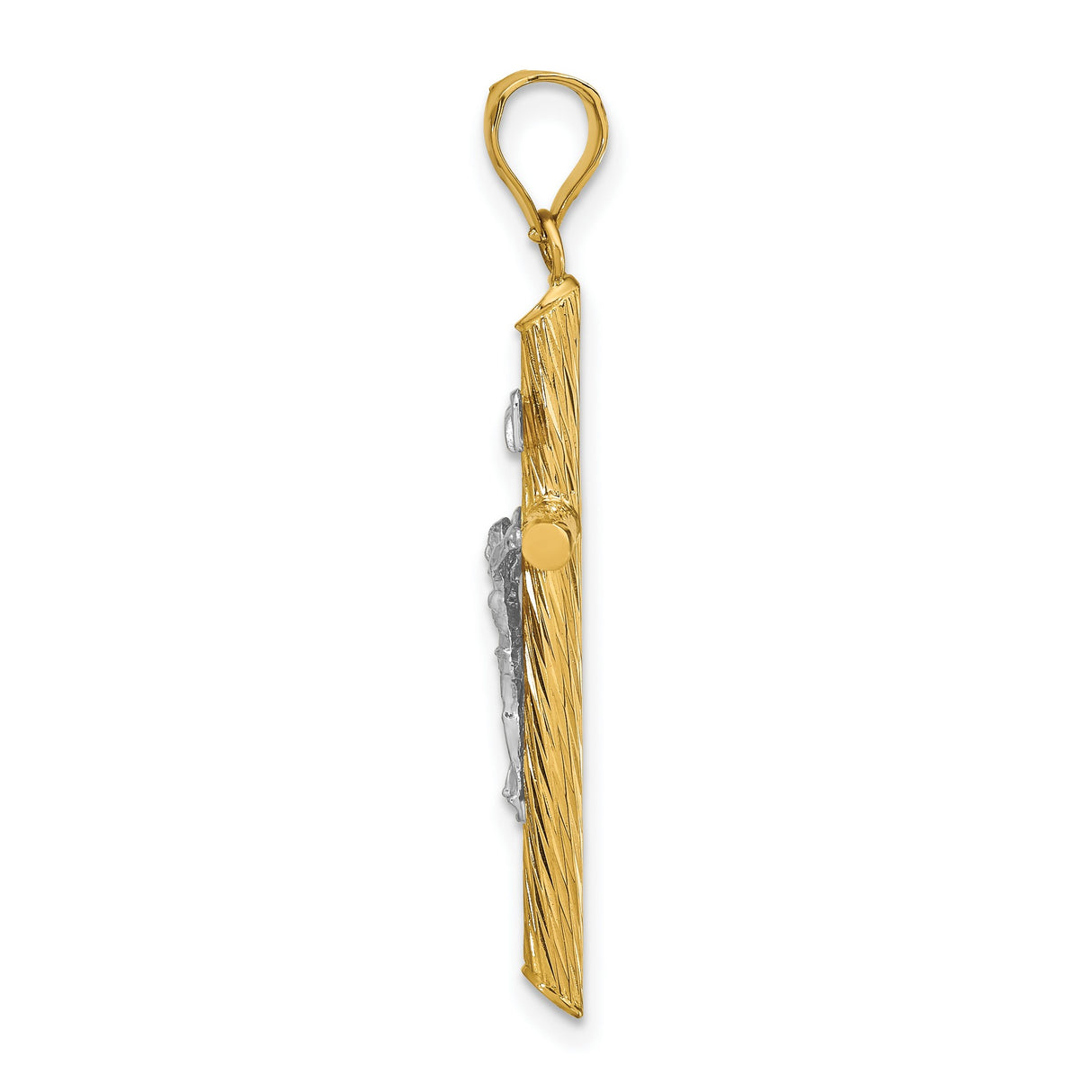 Polished Textured INRI Crucifix Cross Charm Pendant in Real 14k Multi-Tone Gold